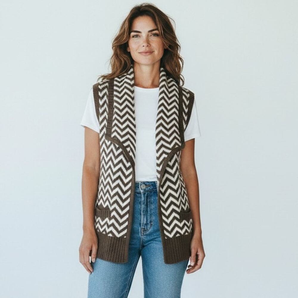 Chicos Womens 0 White Gray Cable Knit Cardigan Sweater Open Front Shawl Collar